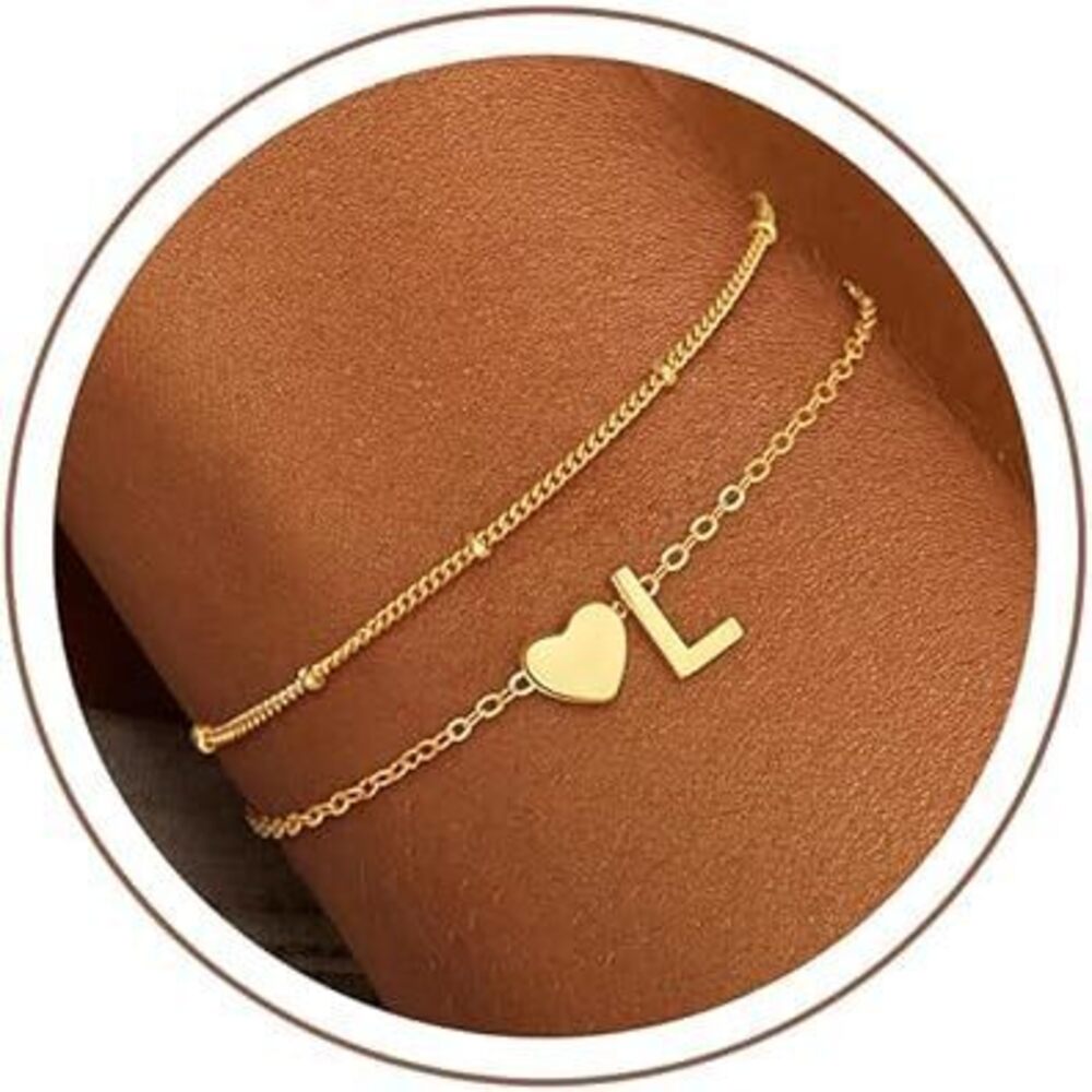 Easter Basket Stuffers - Heart Initial L Bracelets For Women Girl Jewelry